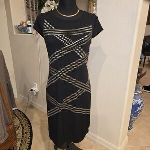 Thalia Sodi Black and Gold Studded Women's Stretch Lined Sheath Dress LIKE NEW
